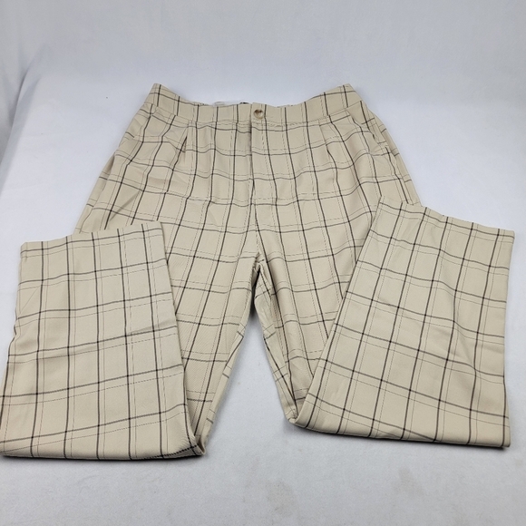 NWT Allegra K pleated high-waisted plaid straight leg pants - Picture 5 of 9